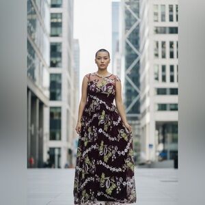 Maniju Embroidery Elegant Floral Maxi Dress